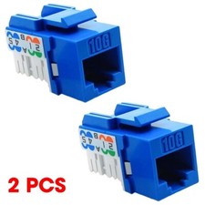2x Cat6A RJ45 10Gbps Network LAN Ethernet Keystone Jack 110 Punch Down 8P8C Blue picture