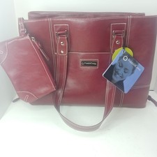 NWT Franklin Covey  Burgundy Leather Laptop Briefcase Tote Organizer Bag picture