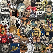 52Pcs Mysterious Celestial Stickers Pack, Witchy Tarot Sun Witch picture