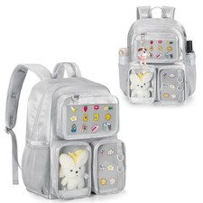 Prokva Ita Bag Pin Display Backpack with Insert, Kawaii Aesthetic Silver picture