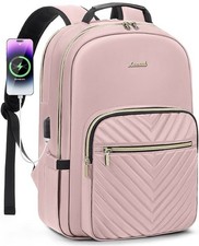 Lovevook Light Pink Large Backpack, Zip Closure, Quilted Front Pocket 18.4” picture