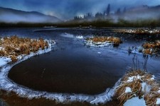 Landscape alaska river mist nature mountains cabin frost Custom Gaming Mat Desk picture