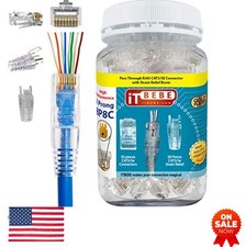 RJ45 Pass Through Connectors 100 Piece Gold Plated Cat5e Strain Relief Jar picture