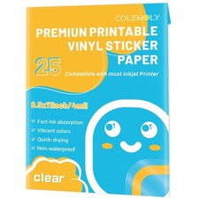 25 Sheets Clear Printable Vinyl Sticker Paper 8.5x11 Inkjet Printer Glossy picture