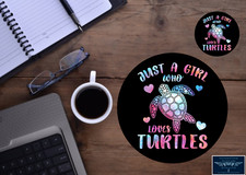 JUST A GIRL WHO LOVES TURTLES MOUSEPAD & DRINK COASTER 2 pc OFFICE GIFT SET picture