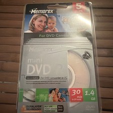 Memorex Mini DVD-R for DVD Camcorders - 30min/1.4GB - 5-Pack - New- Please read  picture