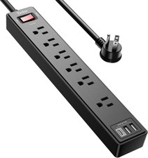 Surge Protector Power Strip 6 Outlets 3 USB Ports 6Ft Cord Black picture