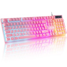 Light Up Cute Pink Gaming Keyboard, 3 Color LED Backlit for PC Computer PS5 picture