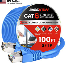AvesView CAT 6 Shielded Ethernet Cable 100 FT, Indoor High-Speed 100FT, Blue  picture