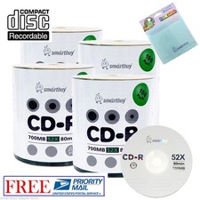 400 Pack Smartbuy Logo 52X CD-R 700MB 80Min Blank Disc + FREE Micro Fiber Cloth picture