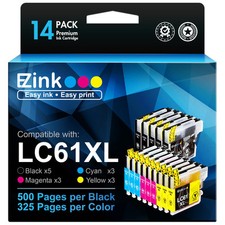 E Z Ink 14 Pack LC61 Ink Cartridges Compatible for Brother DCP MFC Printers picture