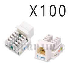 100 Pack Lot - CAT3 Keystone Snap-In Insert Punch Down Jack RJ11 RJ12 DSL White picture