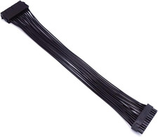24 Pin ATX Power Cable, 12 Inch, 18AWG, Black, Male to Female, PVC Sheath, 18A, picture