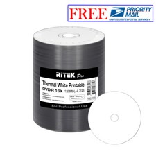 100 Pack Ritek Pro DVD-R 16X 4.7GB White Thermal Hub Printable Blank Media Disc picture