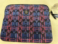 Coach NWT 62818 Poppy Tartan East West Universal Sleeve Navy Multi picture