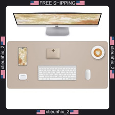 Leather Desk Mat 31.5 x 15.7 inches Beige Office Desk Protector picture