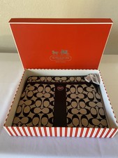Coach Signature Tablet iPad Sleeve Case Leather Black / Khaki Canvas NEW in box picture