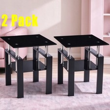 2Pack Tempered Glass Side Table,2 Tier end table Tempered Black Glass Sofa Table picture