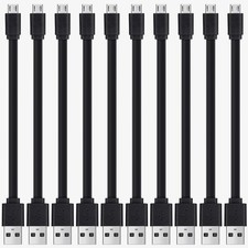 Short Micro USB Cable 10-Pack Bulk, Flat, 1ft Microusb Charger Cord Black picture