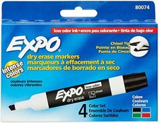 Expo Low Odor Dry Erase Marker, Broad Chisel Tip, Assorted Colors, 4-Count picture