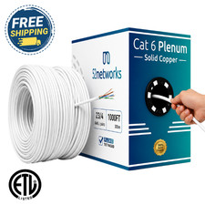 52Networks 1000FT Cat6 Plenum Solid Copper UTP Cable White - ETL Listed picture