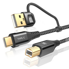 Printer Cable 2-In-1 USB-A/C to USB-B Cable High Speed Braided 20Ft Black picture