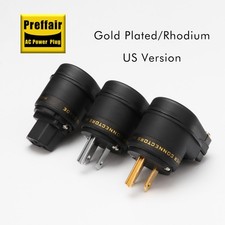 Pair Rhodium/Gold Plated US Right Angle HIFI Power Plug to IEC320 C15 Female picture