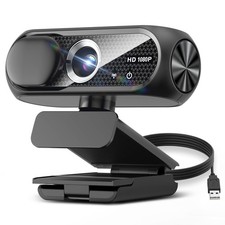 1080P HD Webcam with Microphone, Noise Cancellation, Privacy Cover, Black picture