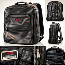 Tumi DWF Black Leather Padded Laptop Backpack Fits 15 in Laptops, Universal picture