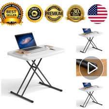 Folding Table 30 Inch Adjustable Height TV Tray Laptop Desk White Granite picture