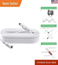 33FT DC 12V Power Extension Cable for CCTV & Electronic Devices - Durable White picture