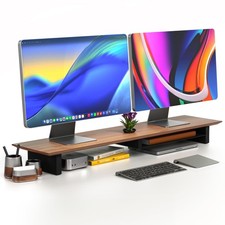COREMINDED Solid Wood Dual Monitor Stand Riser, 42 Inch Walnut Desk Shelf picture