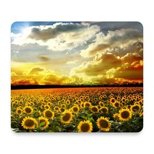 Sunflower Field At Sunset Dramatic Golden Sky Landscape Mouse Pad 9.25x7.75 picture