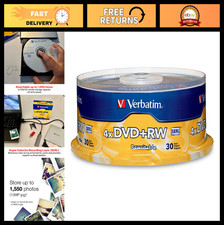 30pk Rewritable DVD+RW 4.7GB 120Min Blank Discs - Up to 1000 Times Use, 4X Speed picture