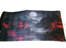 Japanese Riverside Full Moon Desk Mat - XL Black & Red Gaming Pad (20