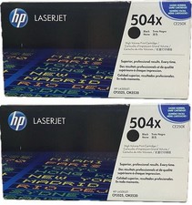 2 Genuine SEALED HP CE250X Black Toner Cartridges 504X Black Boxes picture