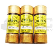LOT OF 3 NEW BUSSMANN LPJ-6SP LOW-PEAK FUSES 600VAC 300VDC CLASS J picture