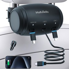 MAGJIEYX Multi Retractable Car Charger Station, Headrest 3 in 1 Gunmetal Gray picture