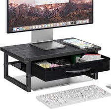 2 Tier Monitor Stand with Fabric Drawer, Wood and Metal Desk Organizer Riser picture