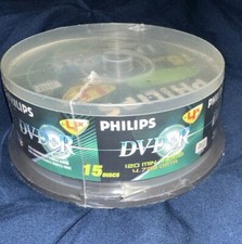 15 count PHILIPS DVD+R DVDR 1-4x 15 Discs Blank Media 4.7GB 120Min sealed picture