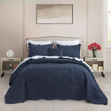 Oversized King Bedspreads 128X120, Stitched Paisley, Polar Night picture