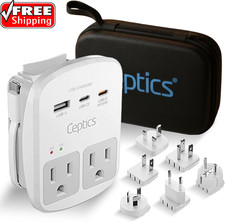 35W Universal Travel Adapter Kit – 2 USA Sockets, USB-A, USBC, 1X PD 35W USB-C a picture