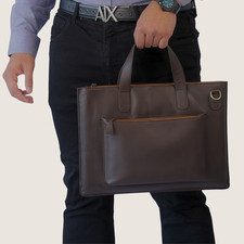 Genuine Leather Laptop Shoulder Bag 13 Inch Brown Briefcase Work Carry Case picture