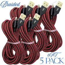 5 Pack 6Ft USB Charger Cable Braided For Apple iPhone 12 11 XR 8 7 Charging Cord picture