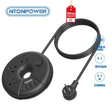 Power Strip with 3Outlets 3USB Charging Station 10ft Extension Cord for Travel picture