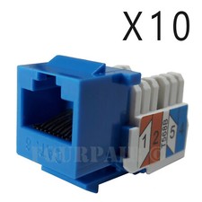 10x Pack Lot CAT6 Network RJ45 Port 110 Punch Down Keystone Snap-In Jack Blue picture