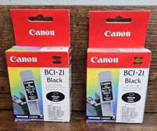 2x Genuine Canon BCI-21 Black Ink Cartridges – New Sealed OEM – Vintage Canon In picture