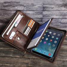 Genuine Leather Portfolio Business Folder Organizer Tablet Case For iPad Pro 13 picture