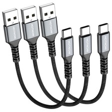 Short USB A to C Cable 0.5FT 3Pack, 6 inch C 3A 0.5FT, Black picture