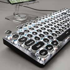 Wired Typewriter Style Mechanical Gaming Keyboard with White Backlit-Black picture
